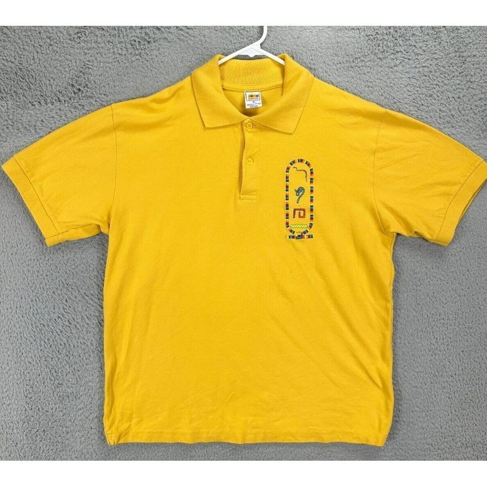 Darwish Shirt Men XL Yellow Embroidered 100% Egyptian Cotton Polo Rugby